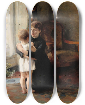 Triptych art skateboard deck of Helene Schjerfbeck Mother And Child_2 by Helene Schjerfbeck (1862-1946)