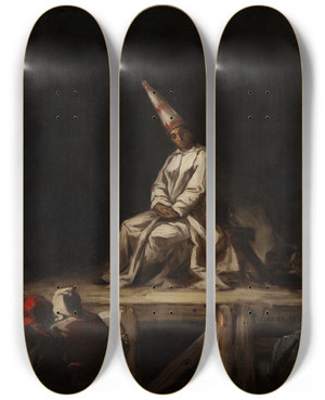 Triptych art skateboard deck of Eugenio Lucas Velzquez Autodaf by Eugenio Lucas Velazquez (1817-1870)