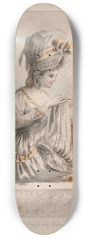 Elias Martin - Young Woman Sewing 8.25 inch art skate deck Elias Martin - Young Woman Sewing 8.25 inch art skate deck