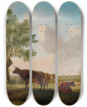 Triptych art skateboard deck of Balthasar Paul Ommeganck Cattle In The Meadow by Balthasar Paul Ommeganck (1755-1826) Triptych art skateboard deck of Balthasar Paul Ommeganck Cattle In The Meadow by Balthasar Paul Ommeganck (1755-1826)