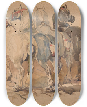 Triptych art skateboard deck of Piotr Michaowski Horses At The Manger by Piotr Michalowski (1800-1855)
