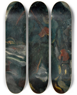 Triptych art skateboard deck of Zolo Palugyay Miner by Zolo Palugyay (1898-1935)