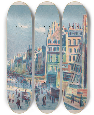 Triptych art skateboard deck of Maximilien Luce Rue Reamur by Maximilien Luce (1858-1941)