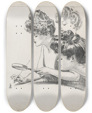Triptych art skateboard deck of Charles Dana Gibson The Weaker Sex Ii by Charles Dana Gibson (1867-1944)