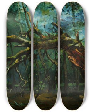 Triptych art skateboard deck of Jeanbaptistecamille Corot A Fallen Tree by Jean-Baptiste-Camille Corot (1796-1875)