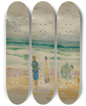 Triptych art skateboard deck of Pierre Bonnard La Plage Trois Personnages Et Un Chien by Pierre Bonnard (1867-1947)