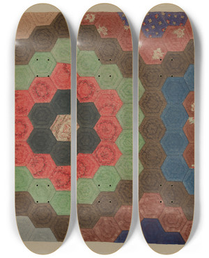 Triptych art skateboard deck of Elbert S Mowery Shaker Patchwork Quilt by Elbert S Mowery