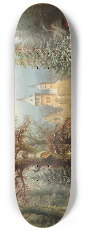 Albert Bredow - Romantic Winter Landscape With Ice Skaters By A Castle 8.25 inch art skate deck