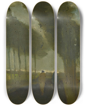 Triptych art skateboard deck of Vincent Van Gogh Lalle Aux Deux Promeneurs by Vincent van Gogh (1853-1890)