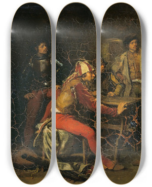Triptych art skateboard deck of Ernest Meissonier The Guard Room by Ernest Meissonier (1815-1891)