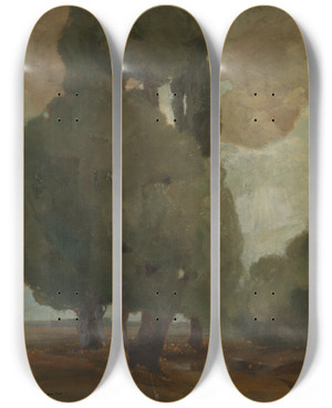 Triptych art skateboard deck of Ludwig Dill Gewitter Im Moor Bei Dachau by Ludwig Dill (1848-1940)