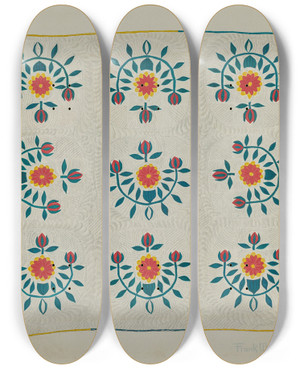 Triptych art skateboard deck of Frank Gutting Cotton Quilt Tulip Design by Frank Gutting
