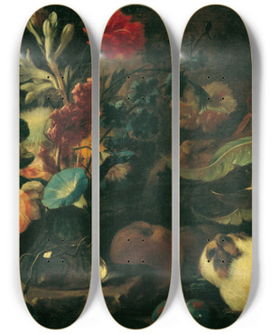 Triptych art skateboard deck of Franz Werner Von Tamm Stillleben Mit Meerschweinchen Blumen Und Frchten by Franz Werner Tamm (1658-1724)