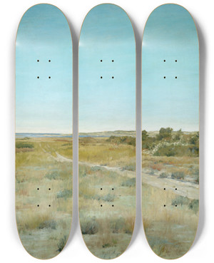 Triptych art skateboard deck of William Merritt Chase First Touch Of Autumn by William Merritt Chase (1849-1916)
