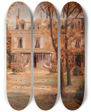 Triptych art skateboard deck of Eugne Bourgeois La Maison De Victor Hugo Paris Avenue Deylau by Eugene Bourgeois (1855-1909)