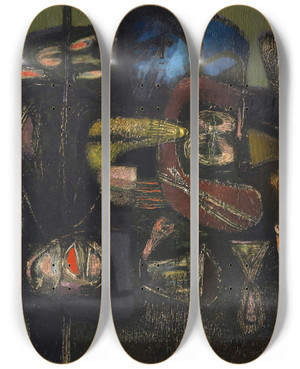 Triptych art skateboard deck of Jankel Adler Old Man Looking Into A Room by Jankel Adler (1895-1949)