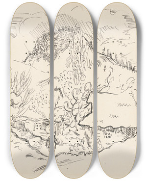 Triptych art skateboard deck of Arnold Peter Weiszkubnan Mu Za Dedinou by Arnold Peter Weisz-Kubnan (1898-1944)