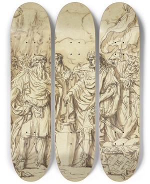 Triptych art skateboard deck of Etienne Pierre Adrien Gois Abraham Und Melchisedek Opfern Brot Und Wein Zum Dank Fr Die Besiegung Der Fnf Knige by Etienne Pierre Adrien Gois (1731-1823)