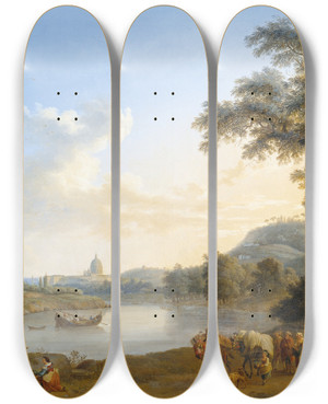 Triptych art skateboard deck of Jakob Philipp Hackert View Of Saint Peters In Rome_1 by Jakob Philipp Hackert (1737-1807)