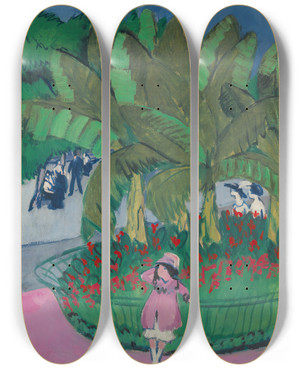 Triptych art skateboard deck of Ernst Ludwig Kirchner The Bosquet Albertplatz In Dresden by Ernst Ludwig Kirchner (1880-1938)
