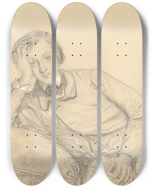 Triptych art skateboard deck of Thodore Chassriau Portrait Of Raymond De Magnoncourt by Theodore Chasseriau (1819-1856)