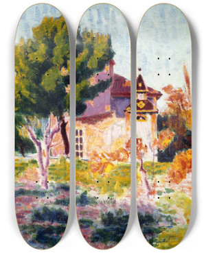 Triptych art skateboard deck of Roderic Oconor La Rose Du Ciel Cassis by Roderic Oconor (1860-1940)