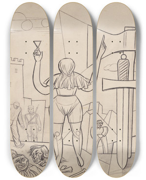 Triptych art skateboard deck of Karl Wiener Blutgier by Karl Wiener (1901-1949)