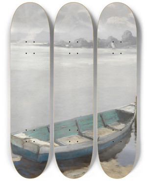 Triptych art skateboard deck of Albert Stagura Blick Auf Die Fraueninsel Am Chiemsee by Albert Stagura (1866-1947)