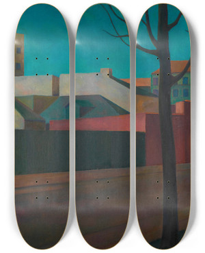 Triptych art skateboard deck of Maximilian Reinitz Peripherie Der Grostadt by Maximilian Reinitz (1872-1935)