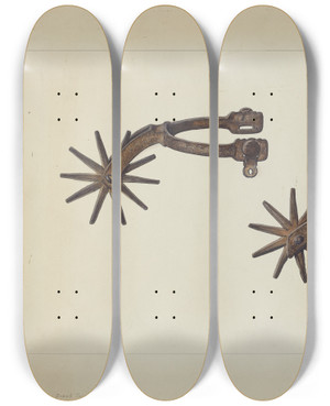 Triptych art skateboard deck of Clyde L Cheney Spurs by Clyde L Cheney