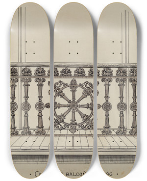 Triptych art skateboard deck of Lucien Verbeke Cast Iron Balcony Rail_1 by Lucien Verbeke