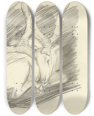Triptych art skateboard deck of Franz Marc Davidshirsch Liegender Hirsch by Franz Marc (1880-1916)