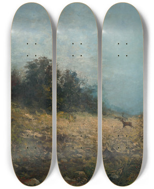 Triptych art skateboard deck of Udovt Pitthordt In A Glade by udovt Pitthordt (1860-1946)