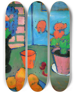 Triptych art skateboard deck of Alexej Von Jawlensky Stilllife With Flowers And Oranges by Alexej Von Jawlensky (1864-1941)