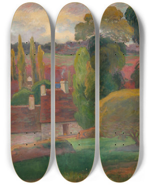 Triptych art skateboard deck of Paul Gauguin A Farm In Brittany by Paul Gauguin (1848-1903)