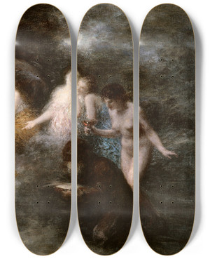 Triptych art skateboard deck of Henri Fantinlatour La Tentation De Saint Antoine by Henri Fantin-Latour (1836-1904)