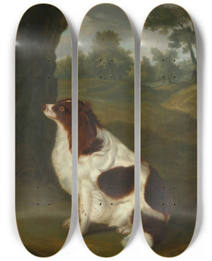 Triptych art skateboard deck of Francis Sartorius A Spaniel And A Flintlock Shotgun In A Landscape by Francis Sartorius (1734-1804)