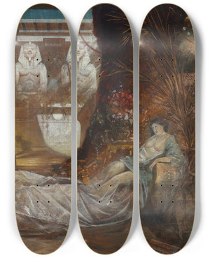 Triptych art skateboard deck of Leo Diet Gyptische Szene by Leo Diet (1857-1942)
