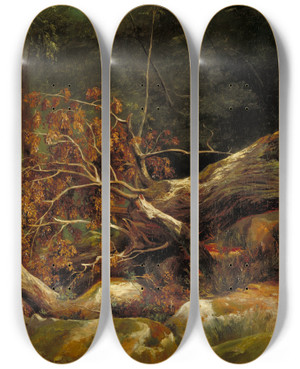 Triptych art skateboard deck of Achille Etna Michallon The Fallen Branch Fontainebleau by Achille Etna Michallon (1796-1822)