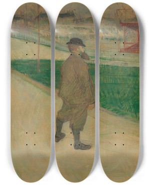 Triptych art skateboard deck of Henri De Toulouselautrec Tristan Bernard Au Vlodrome Buffalo by Henri de Toulouse-Lautrec (1864-1901)