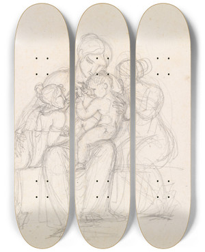 Triptych art skateboard deck of Johan Ludvig Lund Figurgruppe Kvinde Og 3 Brn by Johan Ludvig Lund (1777-1867)