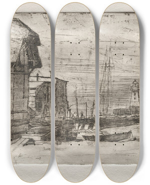 Triptych art skateboard deck of Otto Henry Bacher West Pier by Otto Henry Bacher (1856-1909)
