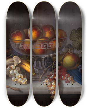 Triptych art skateboard deck of Carducius Plantagenet Ream Still Life by Carducius Plantagenet Ream (1838-1917)