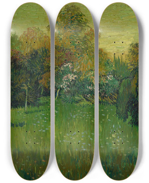 Triptych art skateboard deck of Vincent Van Gogh The Poets Garden by Vincent van Gogh (1853-1890)