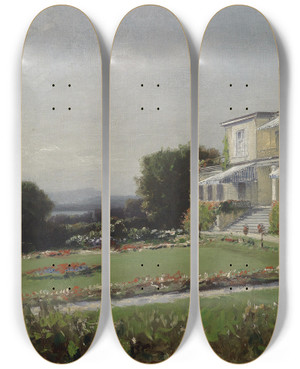 Triptych art skateboard deck of Ludwig Willroider Sommertag by Ludwig Willroider (1845-1910)