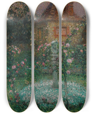 Triptych art skateboard deck of Henri Le Sidaner Le Pavillon Gerberoy by Henri Le Sidaner (1862-1939)