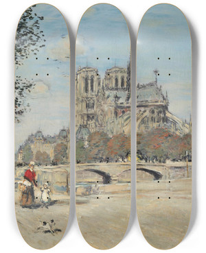 Triptych art skateboard deck of Jean Franois Raffalli Notredame De Paris Et Le Pont De Larchevch by Jean Francois Raffaelli (1850-1924)