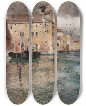 Triptych art skateboard deck of Frits Thaulow Venice by Frits Thaulow (1847-1906)
