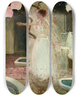 Triptych art skateboard deck of Harvey T Dunn A Furbished Gentleman by Harvey T Dunn (1884-1952)