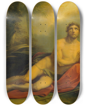 Triptych art skateboard deck of Heinrich Friedrich Fger John In The Desert by Heinrich Friedrich Fger (1751-1818)